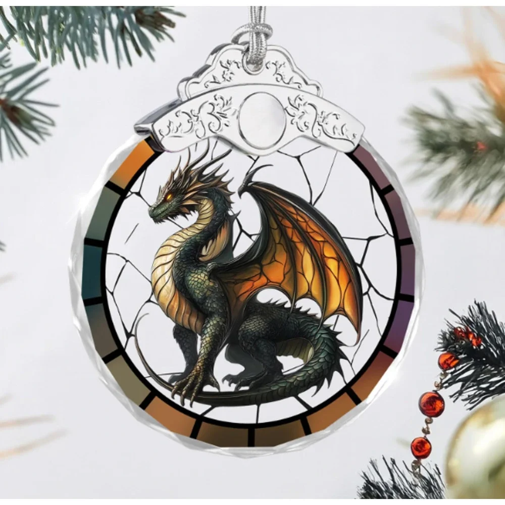 Dragon Ornament Stain Glass Style Christmas Ornament Fantasy Dragons Glass New